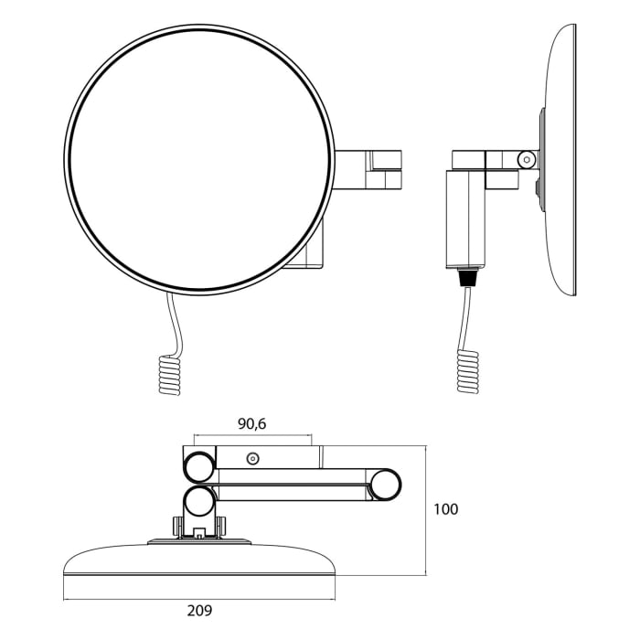 Emco Evo LED Rasier- und Kosmetikspiegel mit Spiralkabel und Stecker, rund