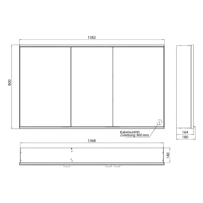 Emco 800 Lichtspiegelschrank 138,2 cm, 3 Türen