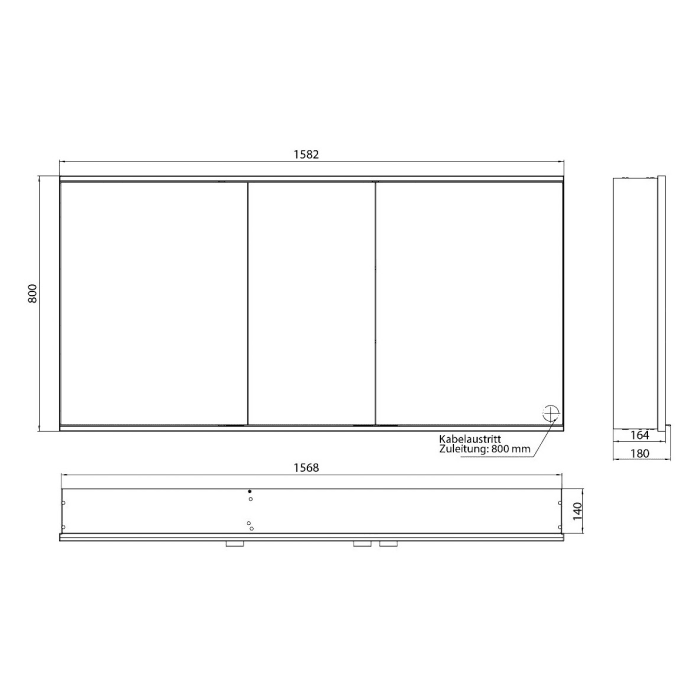 Emco 800 Lichtspiegelschrank 158,2 cm, 3 Türen