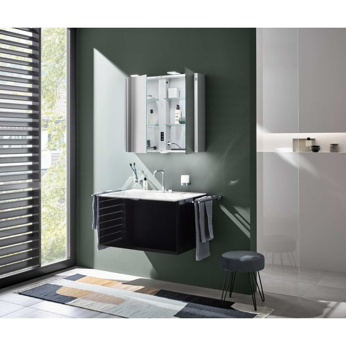 Emco flat 2 Style LED-Lichtspiegelschrank 60 cm, mit LED-Aufsatzleuchte, 2 Türen