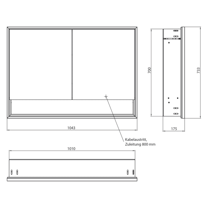 Emco loft LED-Lichtspiegelschrank 100 cm, 2 Türen mit Unterfach, Unterputzmodell