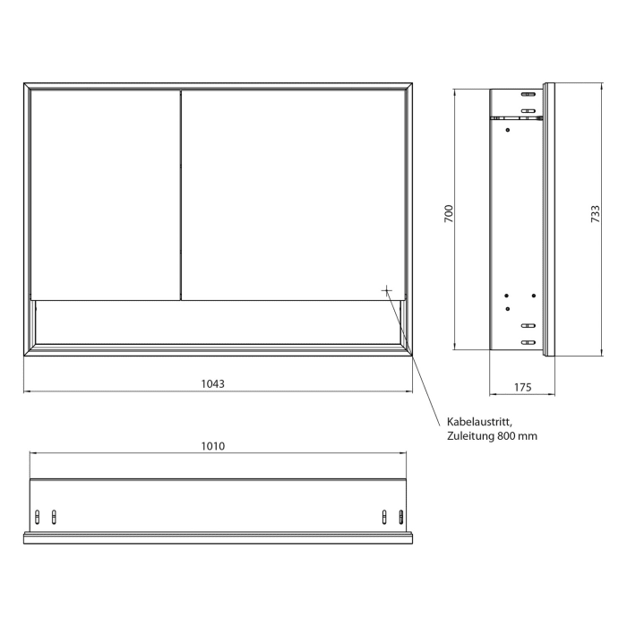 Emco loft LED-Lichtspiegelschrank 100 cm, 2 Türen und Unterfach, Unterputzmodell