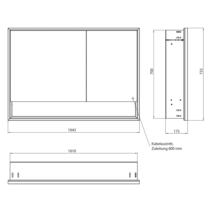 Emco loft LED-Lichtspiegelschrank 100 cm, 2 Türen und Unterfach, Unterputzmodell