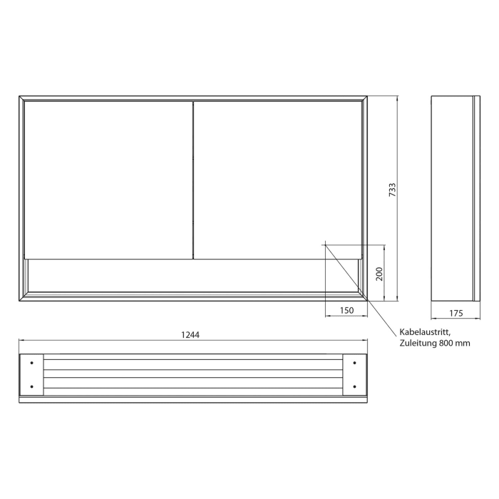Emco loft LED-Lichtspiegelschrank 120 cm, 2 Türen und Unterfach, Aufputzmodell