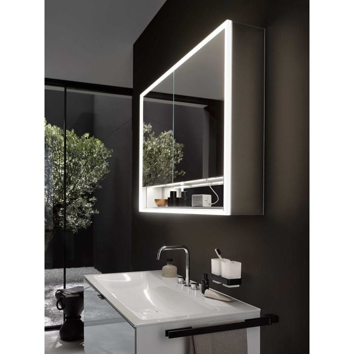 Emco loft LED-Lichtspiegelschrank 130 cm, 2 Türen mit Unterfach, Aufputzmodell