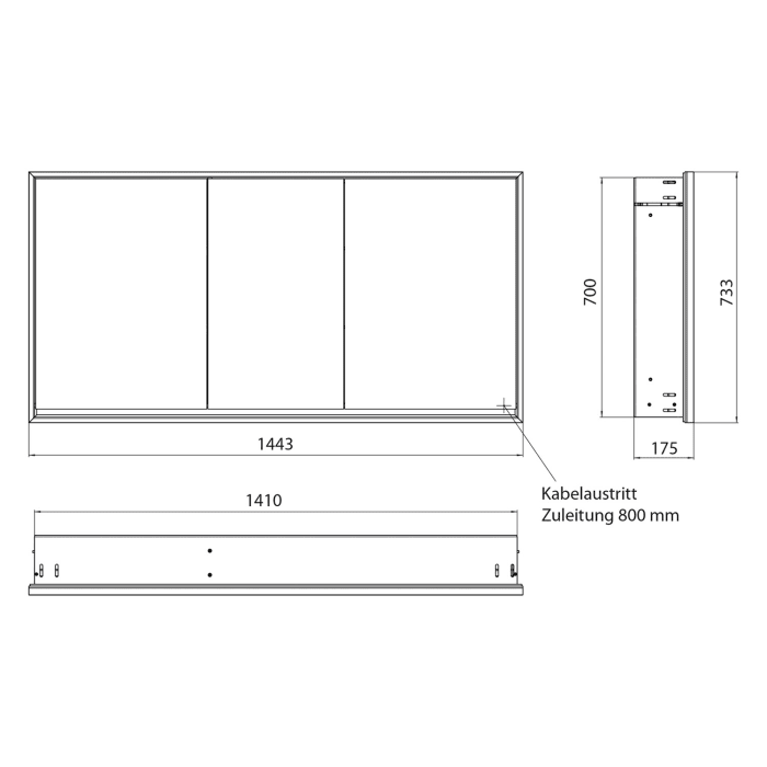 Emco loft LED-Lichtspiegelschrank 140 cm, 3 Türen, Unterputzmodell