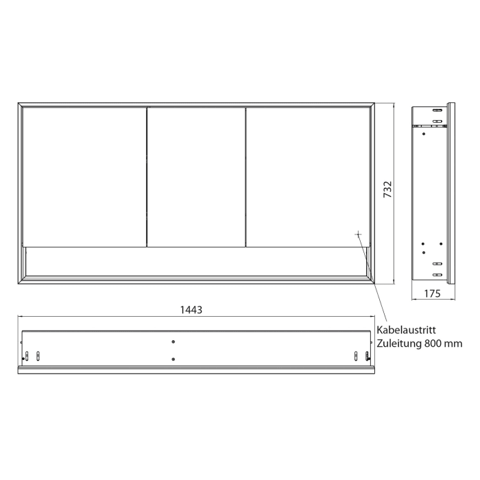 Emco loft LED-Lichtspiegelschrank 140 cm, 3 Türen und Unterfach, Unterputzmodell