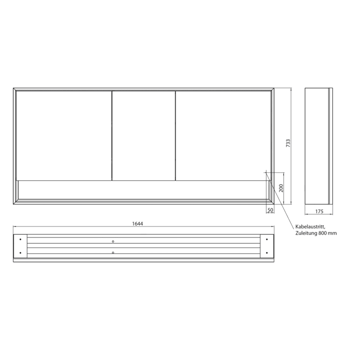 Emco loft LED-Lichtspiegelschrank 160 cm, 3 Türen mit Unterfach, Aufputzmodell