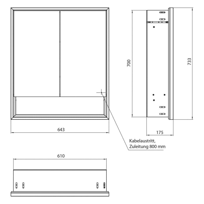 Emco loft LED-Lichtspiegelschrank 60 cm, 2 Türen und Unterfach, Unterputzmodell