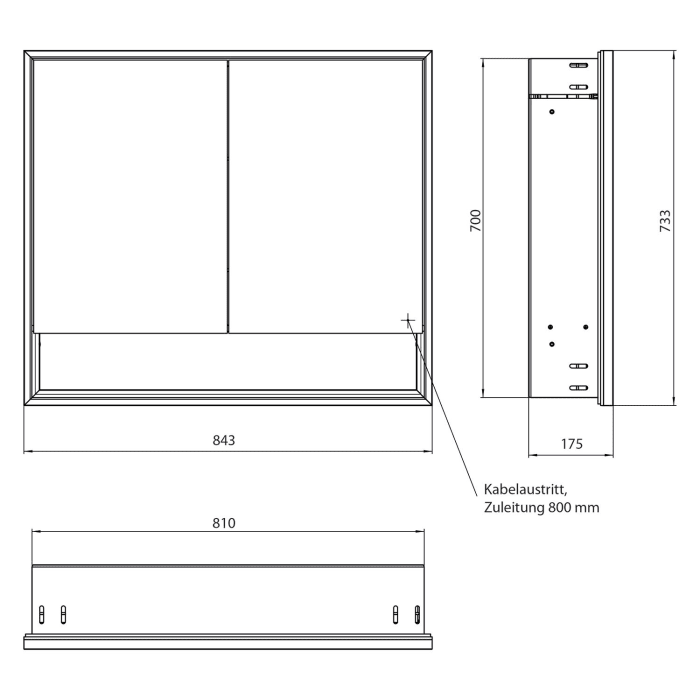 Emco loft LED-Lichtspiegelschrank 80 cm, 2 Türen mit Unterfach, Unterputzmodell