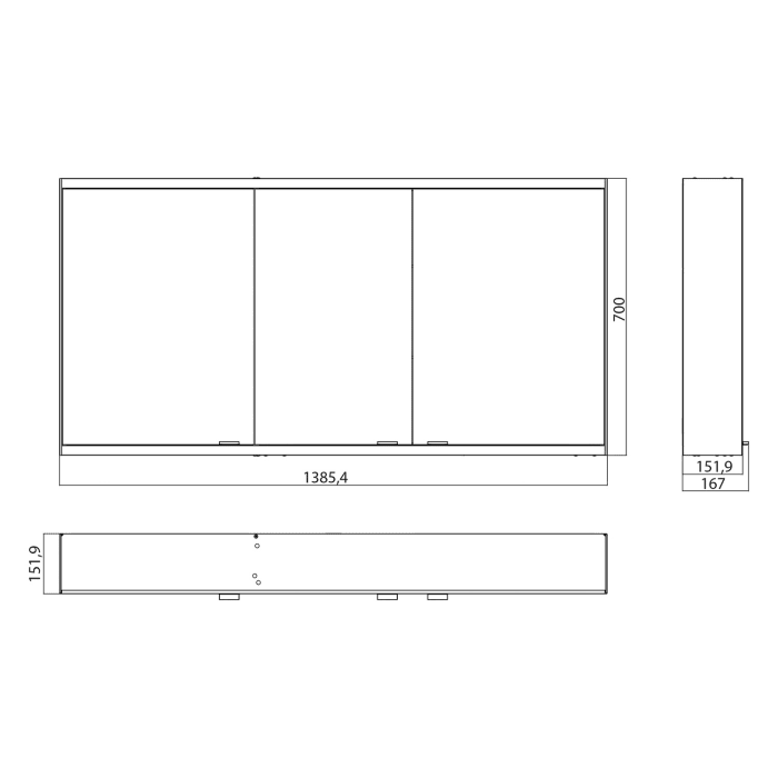 Emco prime 2 Facelift LED-Lichtspiegelschrank 140 cm mit 3 Türen, Aufputzmodell