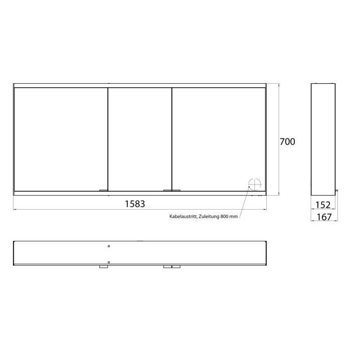 Emco prime 2 Facelift LED-Lichtspiegelschrank 160 cm mit 3 Türen, Aufputzmodell