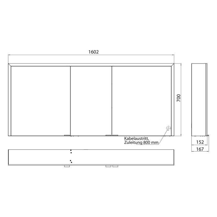 Emco prime 3 LED-Lichtspiegelschrank, 160  cm, 3 Türen, Aufputzmodell