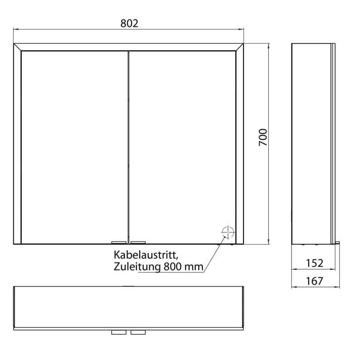 Emco prime 3 LED-Lichtspiegelschrank, 80  cm, 2 Türen, Aufputzmodell