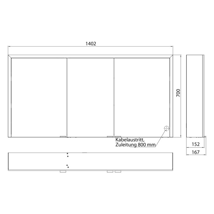 Emco prime 3 LED-Lichtspiegelschrank, 140  cm, 3 Türen, Aufputzmodell