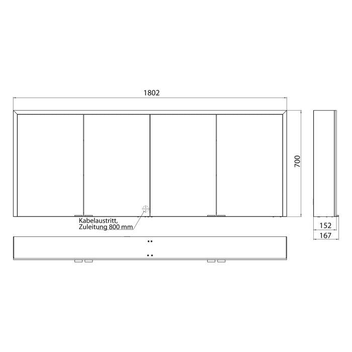 Emco prime 3 LED-Lichtspiegelschrank, 180  cm, 4 Türen, Aufputzmodell