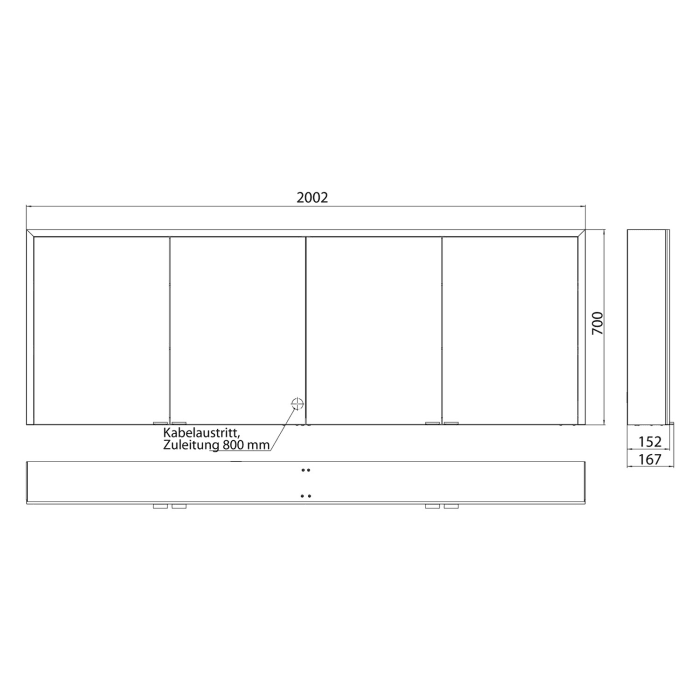 Emco prime 3 LED-Lichtspiegelschrank, 200  cm, 4 Türen, Aufputzmodell