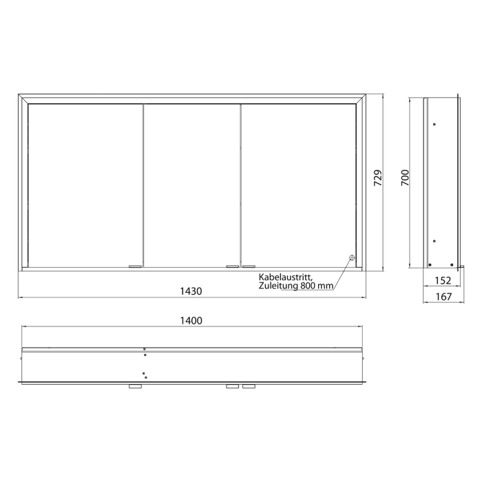 Emco prime 3 LED-Lichtspiegelschrank, 140  cm, 3 Türen, Unterputzmodell