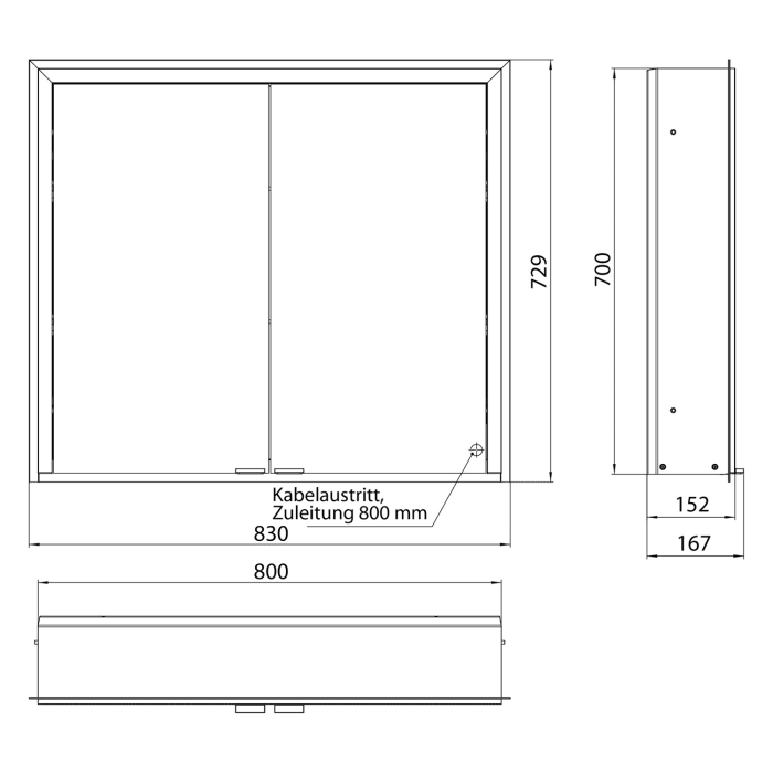 Emco prime 3 LED-Lichtspiegelschrank, 80  cm, 2 Türen, Unterputzmodell
