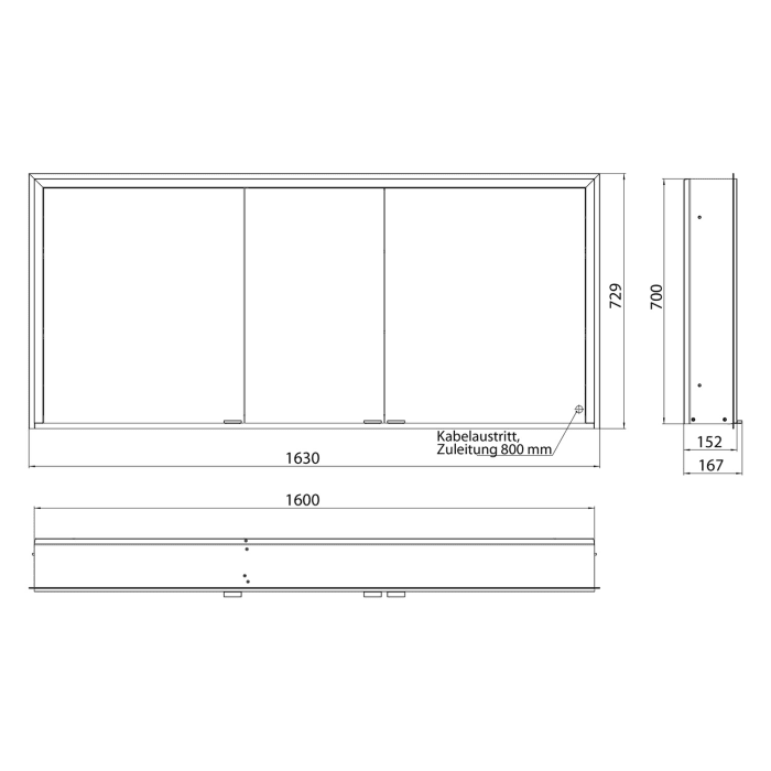Emco prime 3 LED-Lichtspiegelschrank, 160  cm, 3 Türen, Unterputzmodell