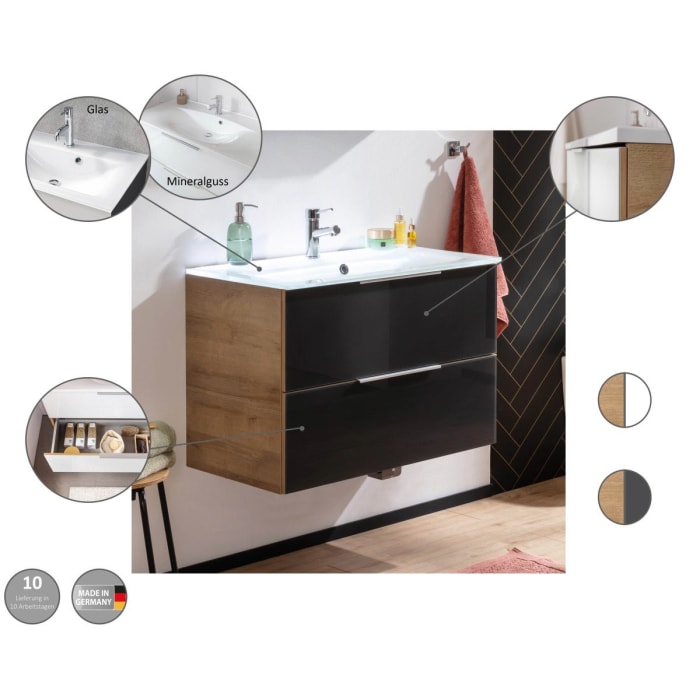 Fackelmann B.brillant Waschplatz-Set mit Gussmarmor-Waschtisch 80,1 cm