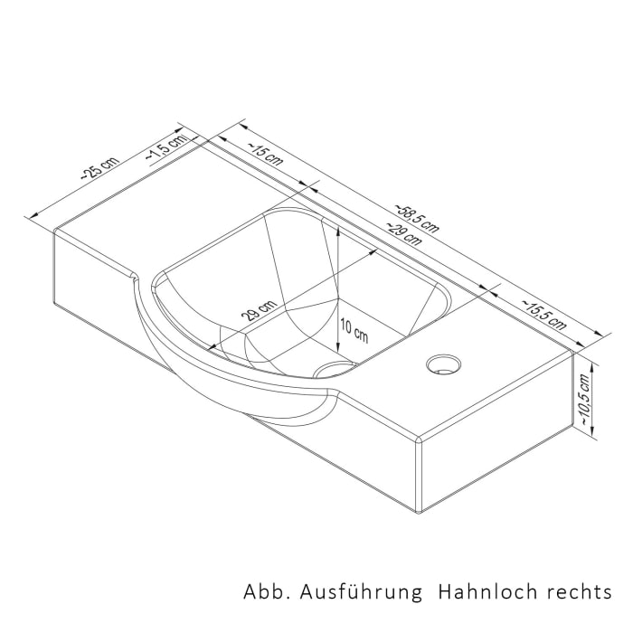 Fackelmann SBC Gäste-WC Keramikbecken 54,5 x 32 cm, Becken mittig, Hahnloch links