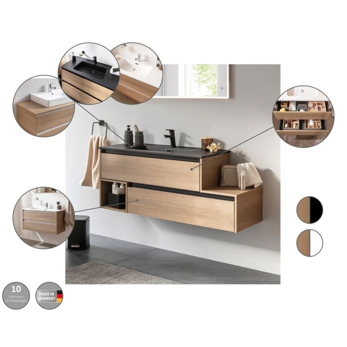 Fackelmann VITA L-Waschtischunterschrank mit Abdeckplatte rechts 128,7 cm