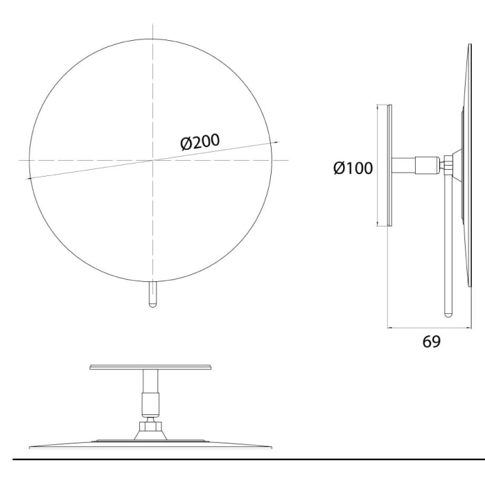 Frasco Klebespiegel rund, Ø 20 cm, 3- fach Vergrößerung mit Griff