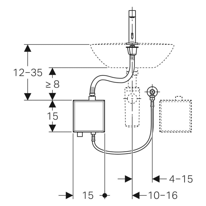Geberit Brenta Waschtischarmatur Standmontage, Netzbetrieb, mit AP-Funktionsbox