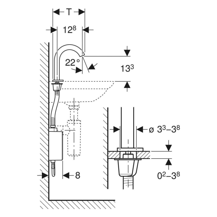 Geberit Piave Waschtischarmatur Standmontage, Generatorbetrieb, mit AP-Funktionsbox
