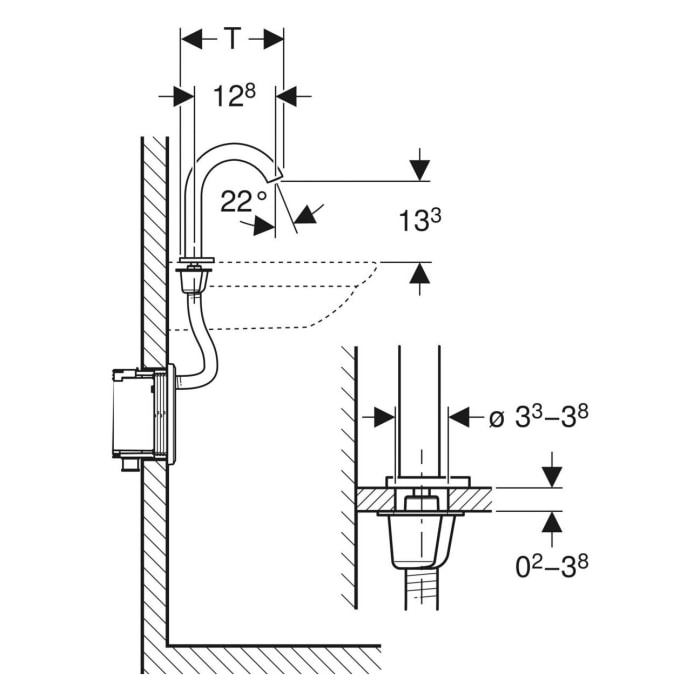 Geberit Piave Waschtischarmatur Standmontage, Generatorbetrieb, für UP-Funktionsbox