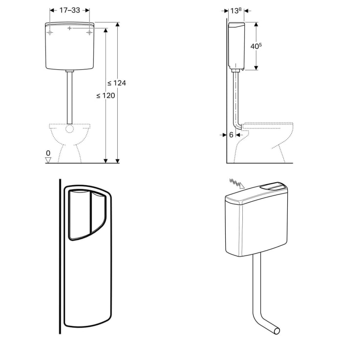 Geberit AP-Spülkasten AP140 halbhochhängend mit 2-Mengen-Spülung