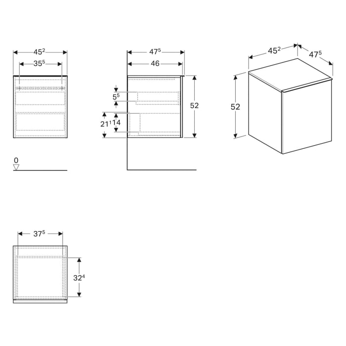 Geberit Acanto Seitenschrank mit einer Schublade 45,2 x 47,5 x 52 cm