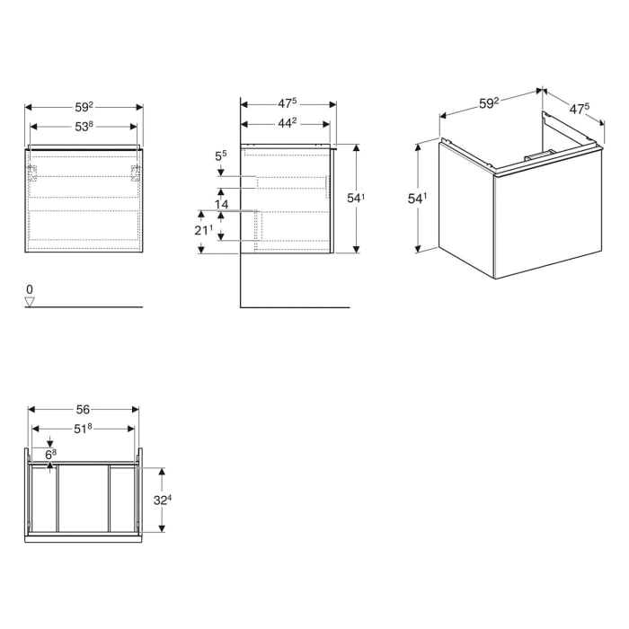 Geberit Acanto Unterschrank für Waschtisch 59,2 x 47,5 cm