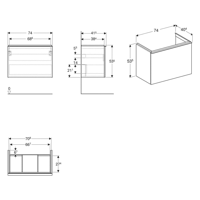 Geberit Acanto Unterschrank für Waschtisch 74 x 41,5 cm, verkürzte Ausladung
