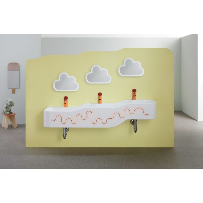 Geberit Bambini Spiel- und Waschlandschaft, 3 Waschplätze, tieferes Becken links