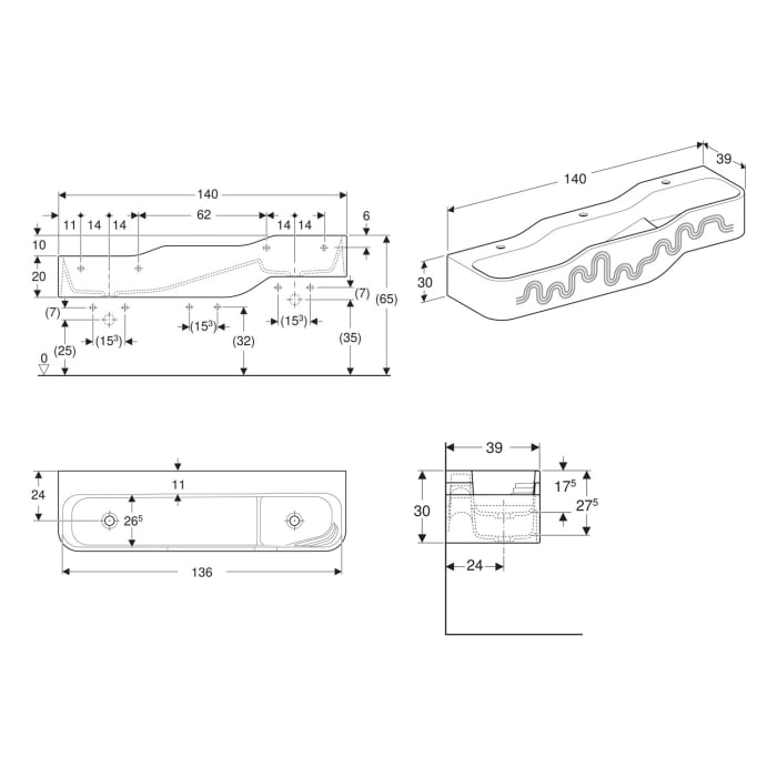Geberit Bambini Spiel- und Waschlandschaft, 3 Waschplätze, tieferes Becken links