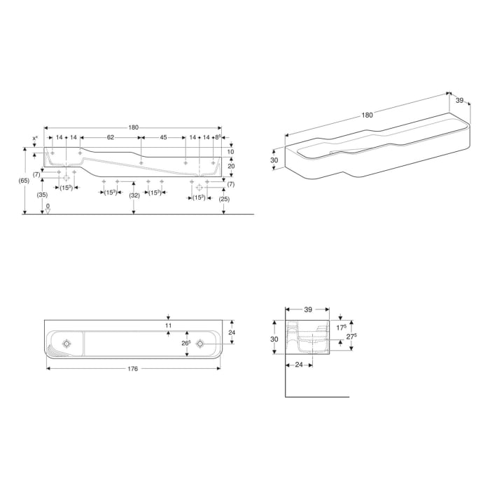 Geberit Bambini Spiel- und Waschlandschaft, 4 Waschplätze, tieferes Becken rechts