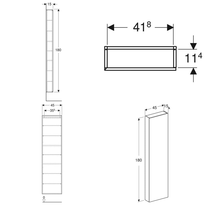 Geberit Hochschrank mit einer Tür und Innenspiegel, verkürzte Ausladung