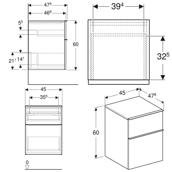 Geberit iCon Seitenschrank mit zwei Schubladen