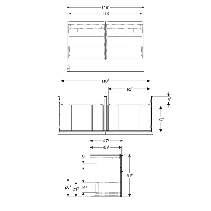 Geberit iCon Unterschrank für Doppelwaschtisch 120 cm, mit 4 Schubladen