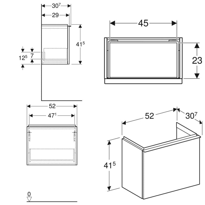Geberit iCon Unterschrank für Handwaschbecken 52 cm mit einer Schublade