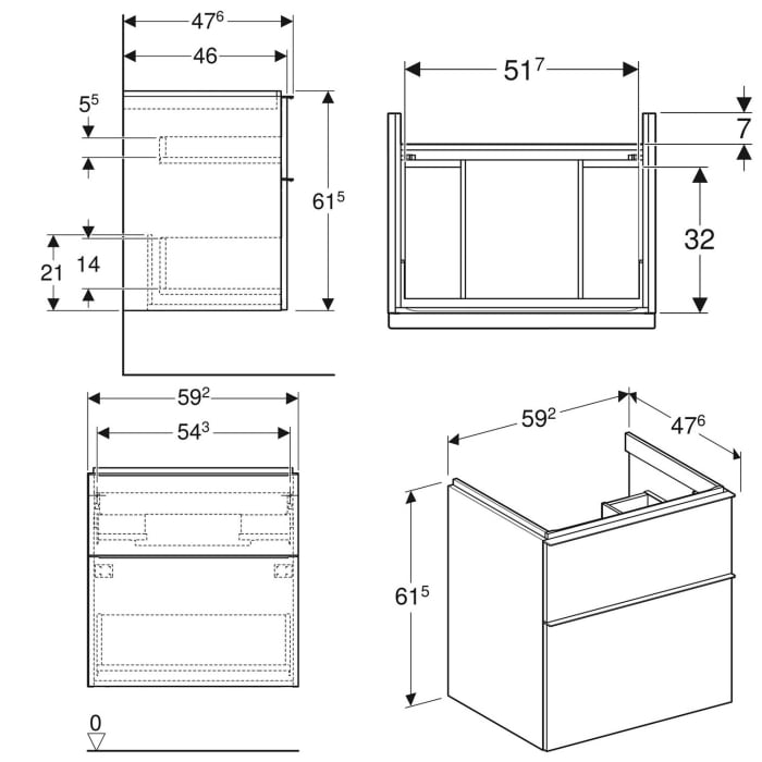 Geberit iCon Unterschrank für Waschtisch 60 cm, mit 2 Schubladen