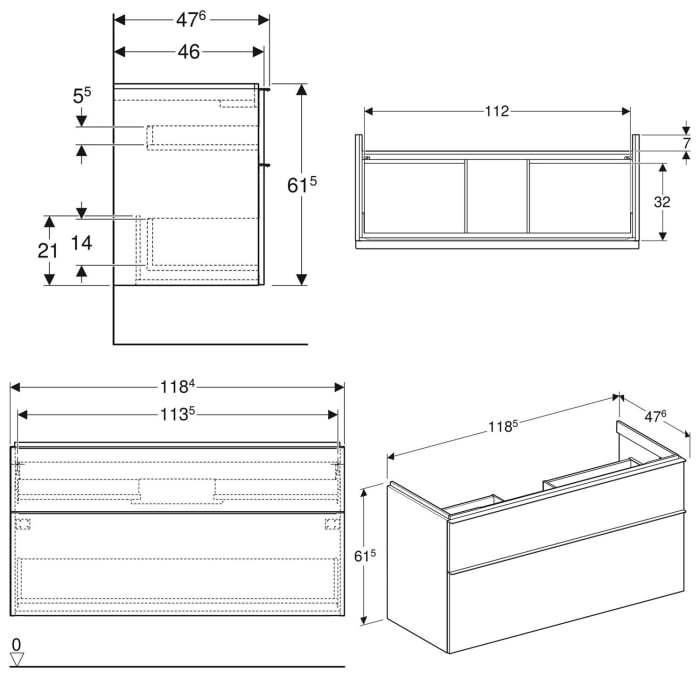 Geberit iCon Unterschrank für Waschtisch 120 cm, mit 2 Schubladen