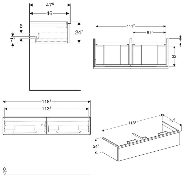 Geberit iCon Unterschrank für Doppelwaschtisch 120 cm, mit 2 Schubladen