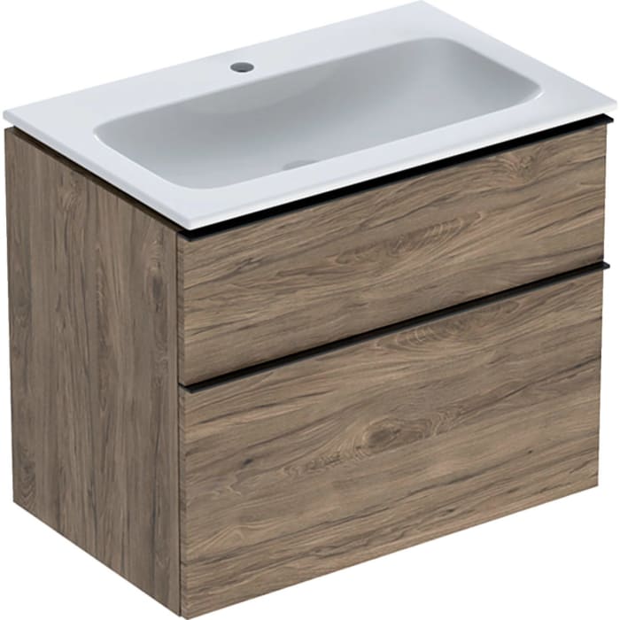 Geberit iCon Set Möbelwaschtisch 75 cm schmaler Rand, mit Unterschrank, 2 Schubladen und Waschbeckenanschluss