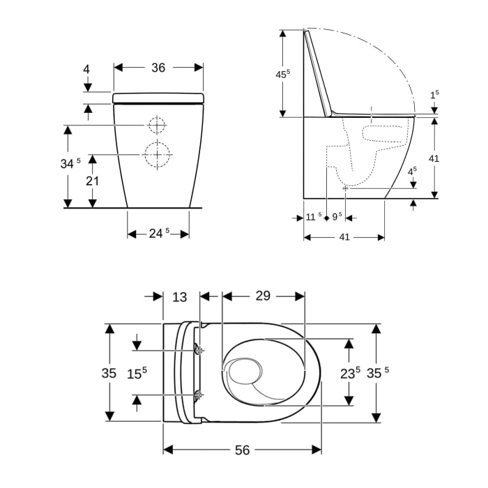 Geberit iCon Stand-WC Tiefspüler Set, geschlossene Form, TurboFlush, mit WC-Sitz