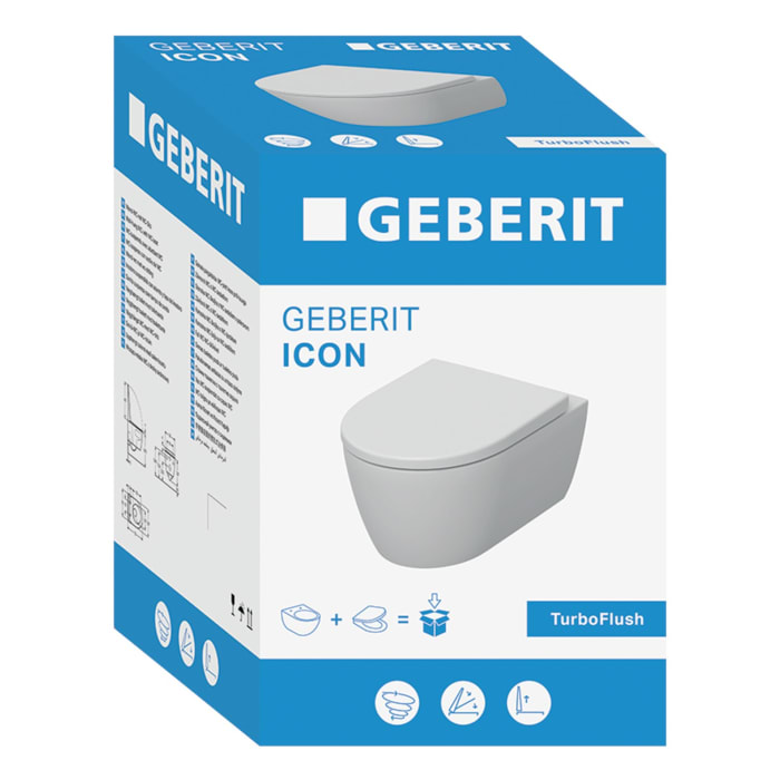 Geberit iCon Wand-WC Tiefspüler Set, geschlossene Form, TurboFlush, mit WC-Sitz