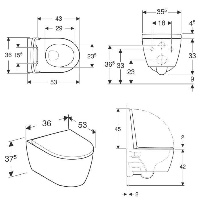 Geberit iCon Set Wand-WC Tiefspüler, geschlossene Form, Rimfree, mit WC-Sitz