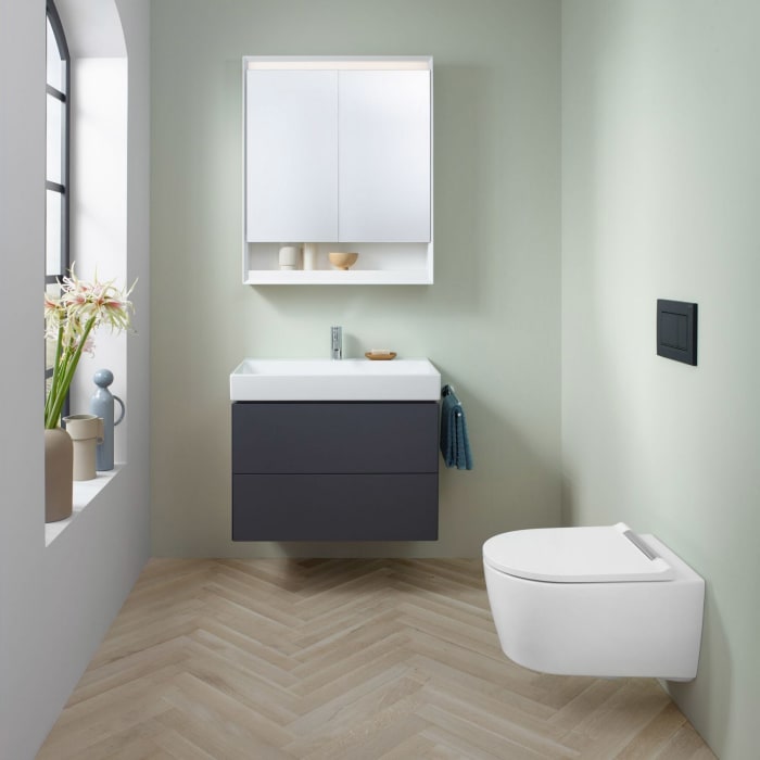 Geberit ONE Waschtisch 75 cm, Abgang horizontal, 1 Hahnloch, ohne Überlauf